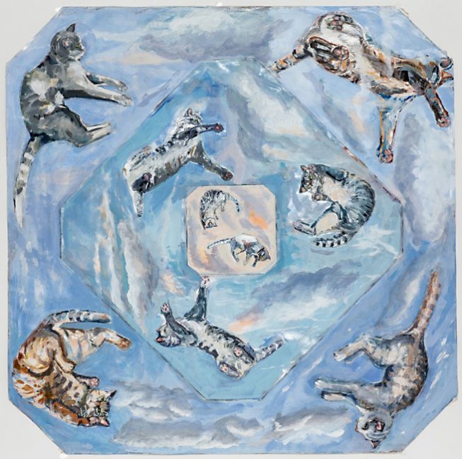 Cat’s Heaven, Ceiling Painting, Acrylic / Paper, 105 x 105 cm