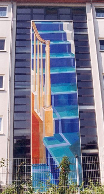 Vier Fassadenbilder vor je einer Glasfront - An der Wuhlheide 88-94, Berlin-Köpenick, 1997/98
 Four facade pictures, each before a glass front