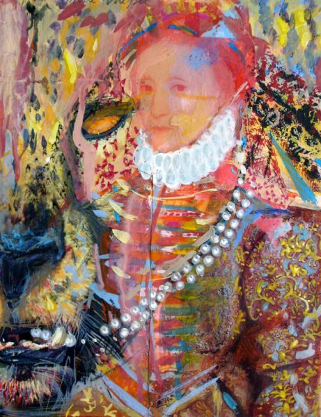 Queen & Royal Cat II, From the Elizabeth I Series, Mixed Technique / Paper, 28 x 21 cm, 28 x 21 cm